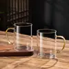Nuevo Juego de Tazas de Té de Vidrio Estilo Chino para Uso en Casa en la Sala de Estar, Taza de Agua Resistente a Altas Temperaturas con Mango de Madera, Taza de Lujo de Gama Alta para Oficina