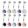 Anéis de Umbigo de Aço Inoxidável Transfronteiriços Europeus e Americanos, Joias de Piercing, Studs de Umbigo Duplos Cravejados com Diamantes, Atacado em Estoque