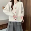 Casaco Cardigan Tricot Cinza com Botão de Coração Feminino Outono Novo High-End Solto Gola Redonda
