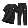 Traje Deportivo Casual Nuevo de Verano 2026 para Hombre, Conjunto de Dos Piezas Transpirable y Fresco de Seda de Hielo con Top de Manga Corta/Pantalones Largos