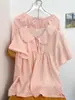 Conjunto de Pijama Feminino Rosa de Bolinhas com Gola Doce de Boneca Verão Manga Curta Shorts Duas Peças Pode Ser Usado Fora de Casa
