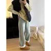 Jeans gruesos con forro polar talla grande para mujer, otoño e invierno, para figuras pera de talla grande, pantalones rectos de pierna ancha holgados de cintura alta adelgazantes