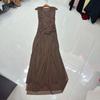 Vestido Trançado Cor Chocolate Europeu e Americano Nanyou Novo Design Saia Longa de Gaze Retro Francesa
