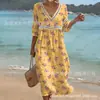 2026 Nuevo Vestido Casual de Moda Transfronterizo para Mujer, Manga Corta, Cuello en V, Patchwork, Vestido de Verano