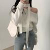 Em estoque Tamanho atualizado Coreia do Sul Chic Retro Ombro Aberto Suéter de Manga Comprida Elegante para Mulheres Elegante All-Match Neck Top