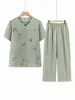 Conjunto de camisetas de verano de la abuela, camisa para mujeres de mediana edad y mayores, nuevo conjunto de dos piezas de cárdigan de verano de manga corta para madres