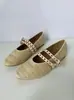 Zapatos Planos Mary Jane de Paja Tejida con Doble Hebilla para Mujer Verano Casual