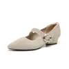 B35-5 Bico Fino Boca Rasa Comércio Exterior Primavera e Outono Novo Estilo Sapatos de Malha de Uma Tira Princesa com Fivela de Cinto Salto Baixo Camada Única