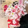 Balde de Decoração de Janela de Ano Novo, Balde de Bênção de Flores de Ano Novo, Balde de Arranjo de Flores de Azevinho e Salgueiro Prateado, Balde Redondo de Abraço Estilo Chinês, Balde Vazio de Caixa de Presente do Festival da Primavera
