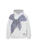 Moletom com Patchwork Xadrez de Marca Tendência Laço Design de Nicho Versátil Estilo Preguiçoso Top Outono e Inverno
