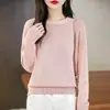 Suéter de punto de algodón puro con cuello redondo, nueva colección otoño/invierno 2025 para mujer, color liso, corte holgado, top base de algodón puro