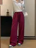 Pantalones Deportivos de Algodón a Rayas Blancas y Grises de Cintura Alta para Mujer, Pierna Recta Casual Sueltos con Cordón, Colección Otoño/Invierno 2026