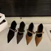 Zapatos de Mujer Chuyuji Mary Jane con Tacón Grueso y Punta Fina 2026 Nueva Colección Primavera Verano Francés Tacón Medio Ante Negro