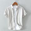 Extremamente linho fresco básico casual manga curta camisa de linho de algodão masculino estilo japonês verão solto camisa de linho artístico para a juventude