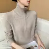 Suéter Yuanbao com Zíper Parcial Cashmere Feminino Emagrecedor Manga Longa Tricô Novo Outono e Inverno 2025 Tricô