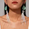 Pendientes Exagerados de Resina con Forma de Pluma Redonda y Borla de Gota de Agua Estilo Étnico Moda Retro Pendientes de Gama Alta
