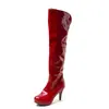 Botas largas de charol transfronterizas para otoño e invierno con plataforma impermeable, punta redonda, tacón alto, tallas grandes para mujer, tacón de aguja versátil, cremallera lateral, botas estilo Martin