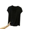 Nova Camiseta de Manga Curta com Gola Redonda de Modal para Verão, Camada Base para Mulheres, Fina, Solta, Emagrecedora e Versátil
