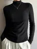 Top base de manga larga para mujer con dobladillo de volantes, nueva colección primavera 2026, ropa interior otoño/invierno, camiseta de manga larga, top de cuello medio-alto