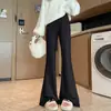 Calça Casual Flare de Cintura Alta Elástica para Mulheres, Estilo Outono 2026 com Bordas Franzidas