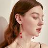 Pendientes largos con borlas de diamantes y alfiler de plata S925 de Corea, con perla roja, elegantes y exagerados, de moda, de celebridades de Internet.