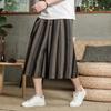 Pantalones capri holgados de algodón y lino estilo chino, de pierna ancha, informales, a rayas, con cintura escalonada, talla grande, para hombre, novedad de verano de 2021