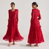 Tiro Real de Encaje Bordado Pesado Floral Tridimensional de Perlas Estilo Francés Vestido Largo