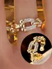 Anillo de Banda Completa con Diamantes y Hebilla de Herradura de Nuevo Estilo Transfronterizo para Mujer, Anillos Entrelazados en Forma de U, Diseño de Nicho Moderno y de Alta Gama