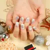 Uñas Portátiles de Navidad Copo de Nieve Amor Brillo Manicura Uñas Postizas Cortas Almendra Mariposa Uñas Largas Europeas y Americanas Venta al por Mayor