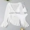 Amazon 2026 Novo Maiô de Quatro Peças Europeu e Americano Cor Sólida Malha Manga Longa Saída de Praia Biquíni Roupa de Banho Europeia e Americana