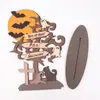 Regalo Creativo de Halloween Letrero de Fantasma de Madera Adorno para Árbol Decoración de Atmósfera Festiva para el Hogar Soporte de Exhibición de Murciélago y Luna