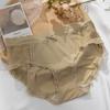 Ropa interior sexy de seda helada de cintura media para mujer, con borde de encaje jacquard y lazo, de seda antibacteriana, en la entrepierna inferior, bragas finas para mujer
