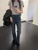 2026 Otoño Temprano Nuevo Estilo Coreano Vintage Lavado Sueltos Adelgazantes Elásticos de Cintura Alta Acampanados Jeans para Mujer H081312