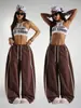 Pantalones de chándal anchos de estilo retro americano para mujer, con doble raya blanca, cordón, cintura elástica, casual, largos, para street dance hip-hop
