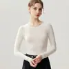 Suéter de alta qualidade, corte slim, 100% lã pura, com gola redonda, projetado para mulheres, perfeito como camada base para outono e inverno, em cor sólida