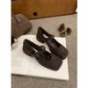 Sapatos Mary Jane Cinza de Pelúcia para Roupa Exterior de Inverno Feminina Novo Estilo Retrô Francês Lã Salto Grosso Sapatilhas para Mulheres Forrado com Lã Salto Alto