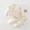 Conjunto acolchoado de duas peças para bebê para outono e inverno, espesso e quente, macacão sem costura, conjunto de duas peças A-grade para recém-nascido, quente