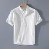 Camiseta de Algodón y Lino para Hombre Verano 2025 Nueva Versátil Retro Lino Manga Corta Estilo Chino Top para Hombre Blanco