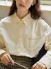 Camisa de Manga Larga con Bordado de Letras Vintage para Mujer, Blusa a Cuadros Suelta Estilo Francés