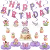 Estilo Bosque de Ensueño Estilo Cuento de Hadas Bandera de Tirar de Cumpleaños Fresca Linda Temática Banner de Letras Adornos para Cupcakes