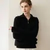 Suéter de cuello alto con media cremallera de cachemira pura para mujer, nuevo estilo otoño e invierno, tejido holgado y estilizado, top básico de manga larga