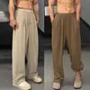 Calça de Seda Gelada de Verão Versátil Textura Simples 2025 Calça Casual Masculina de Perna Larga Dipper Calça Reta Sem Passar para Homens