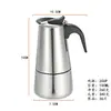 Suministro al por mayor de fábrica en stock de cafetera moka de acero inoxidable #2/#4/#6/#9/cafetera/apta para cocina de inducción