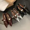 Zapatos Planos Retro Mary Jane de Correa Única para Mujer Primavera y Otoño 2024, Zapatos de Piel con Punta y Corte en V de Tacón Bajo, Zapatos de Abuela