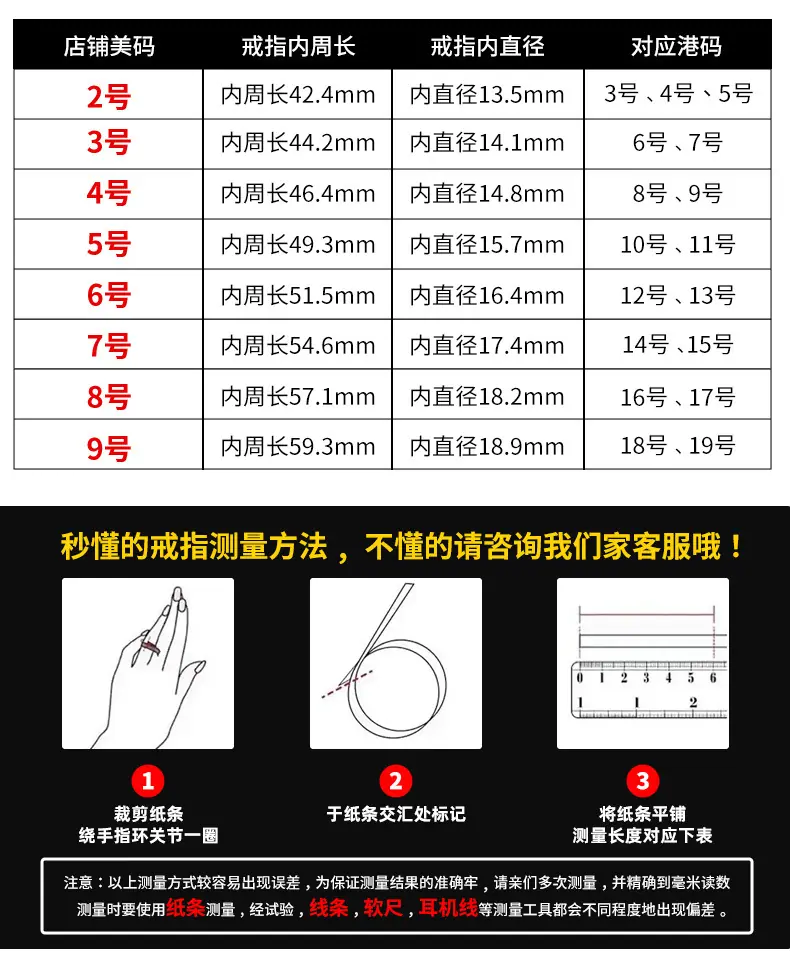 美码圈号大小