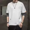 Estoque de fábrica: Camiseta masculina de manga comprida, novo estilo primavera/outono, corte solto, gola redonda, camada base, moletom de marca da moda