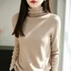 Blusa de tricô versátil, cor sólida, gola alta com borda enrolada, novo estilo outono e inverno, elegante, solta, afina a silhueta, feminina, quente