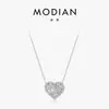 Collar MODIAN S925 Plata de Ley Lujo Ligero Flor Hueca Corazón Full Diamante para Mujer Exquisita Cadena para Clavícula Femenina