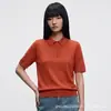 Polo de Tricô 100% Seda de Amora Estilo Elegante Gola Polo Cor Sólida Versátil Manga Curta Simples para o Dia a Dia Slim Fit