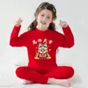 Conjunto de Ropa Interior Térmica Roja para Niños del Año de su Nacimiento, Hecho de Tela Derong, Adecuado para Niños Mayores, Conjunto de Tops y Pantalones de Otoño, Conjunto de Pijama Juvenil, Ropa de Año Nuevo